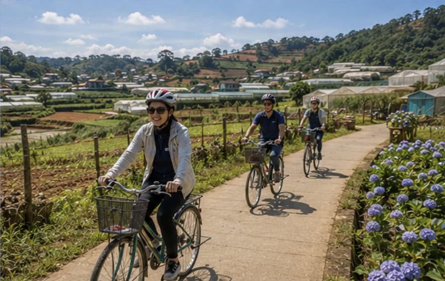 Cycling through the Da Lat countryside Vietnam