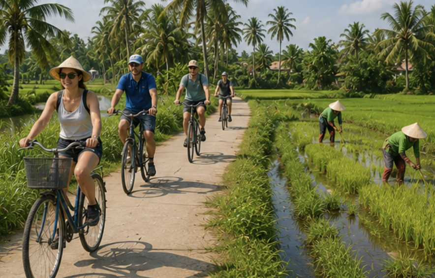 Cycling through Hoi An countryside and rice fields