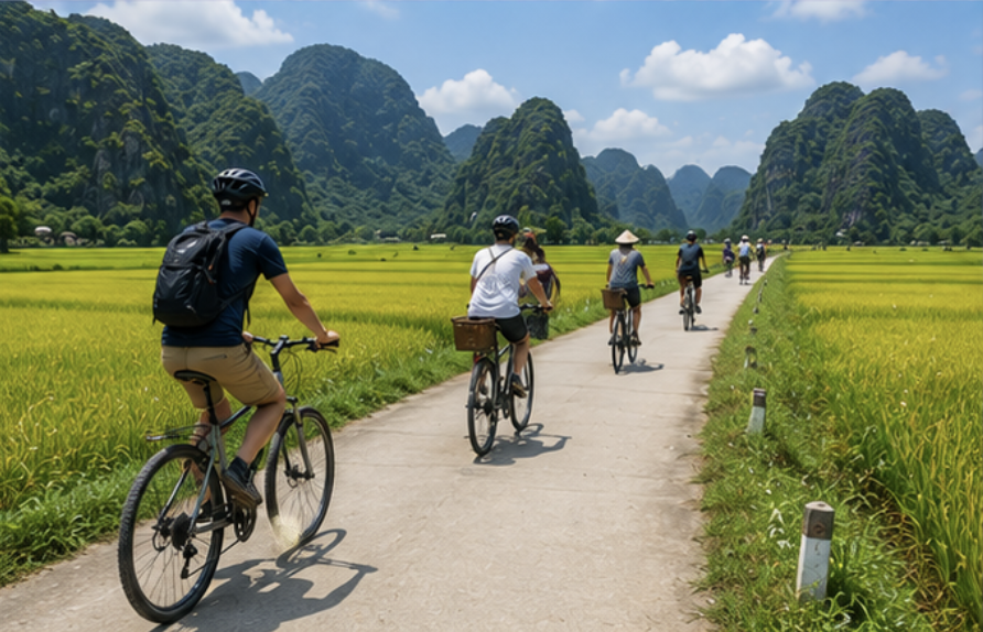 Cycling through the countryside in Ninh Binh Vietnam