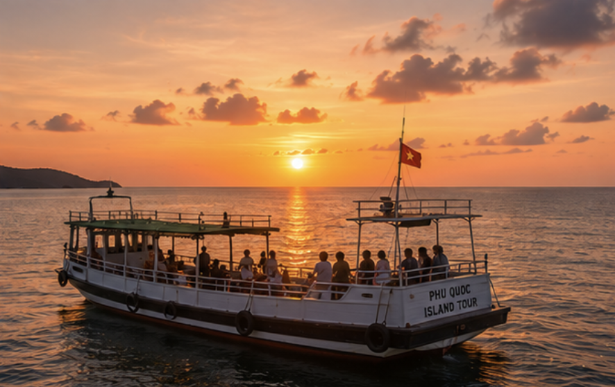 Sunset boat cruise around Phu Quoc Vietnam