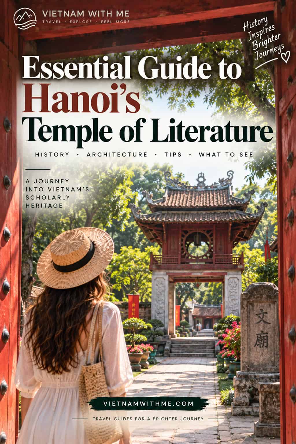 Hanoi Temple of Literature travel guide pin with ancient courtyards and traditional gate architecture