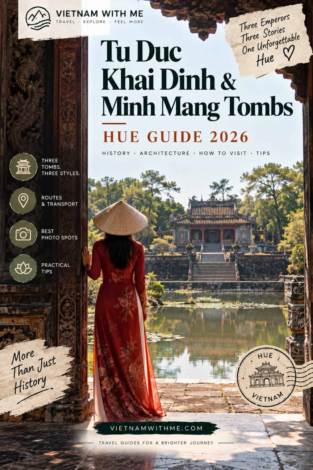 Tu Duc, Khai Dinh & Minh Mang Tombs travel guide pin with the imperial tomb complex near Hue