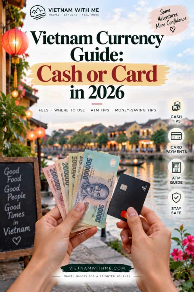 Vietnam Currency Guide Cash or Card travel guide pin with Vietnamese dong banknotes