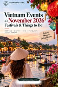 Vietnam Events in November 2026 travel guide pin with a woman overlooking a riverside city at dusk