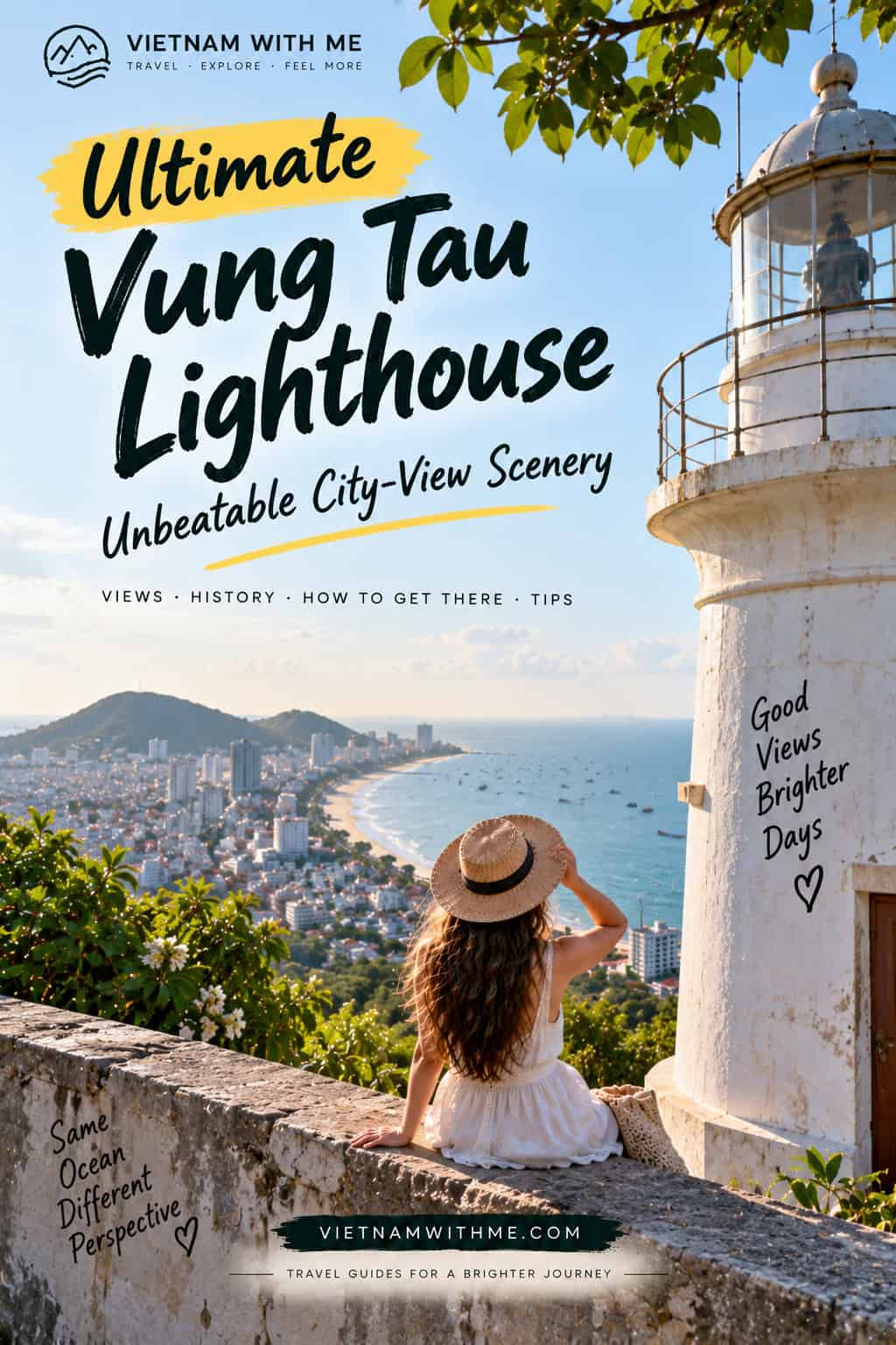 Vung Tau Lighthouse travel guide pin with the historic lighthouse and coastal city view