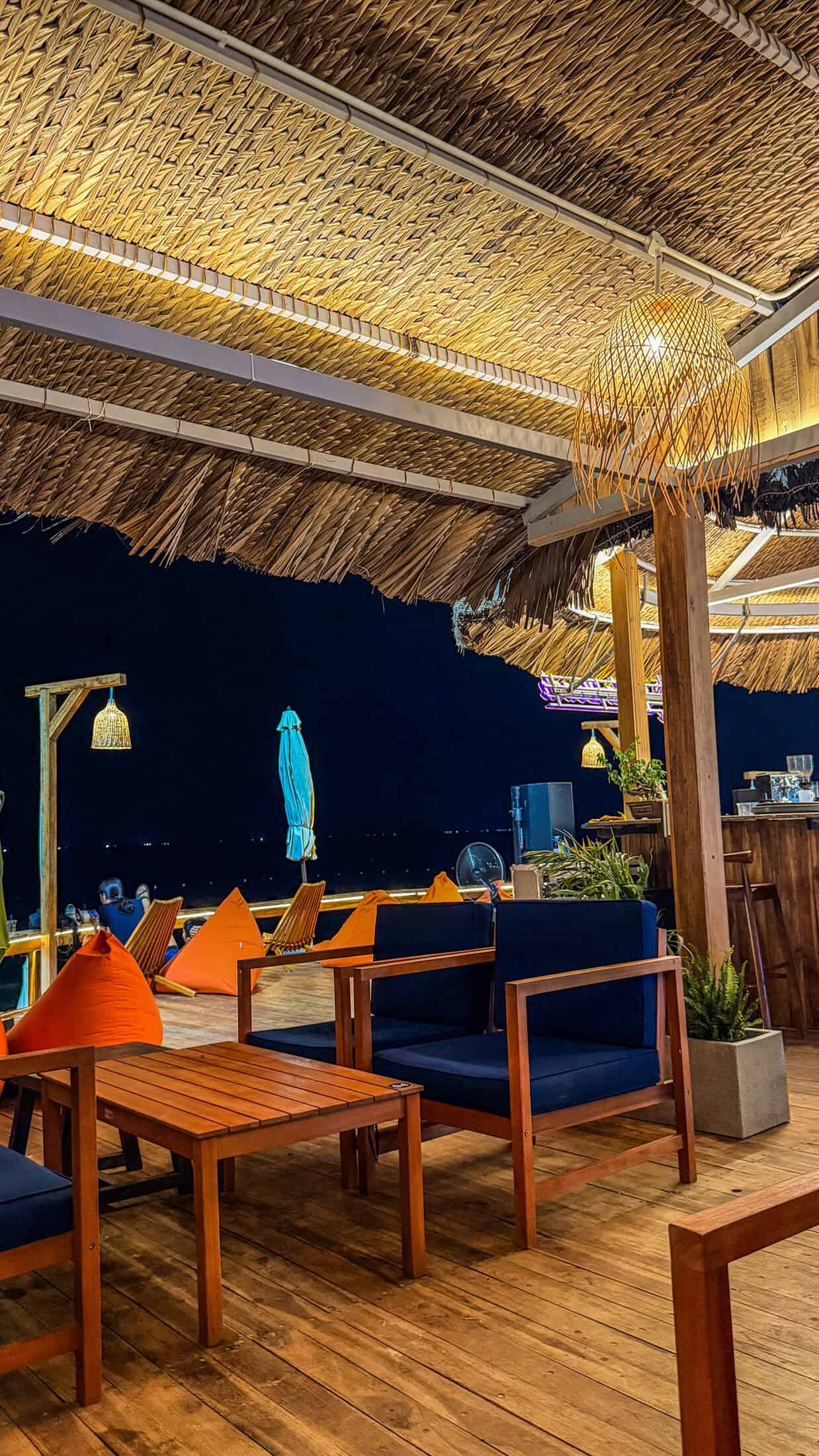 Beachfront seating after dark at Kifa Beach, Quy Nhon
