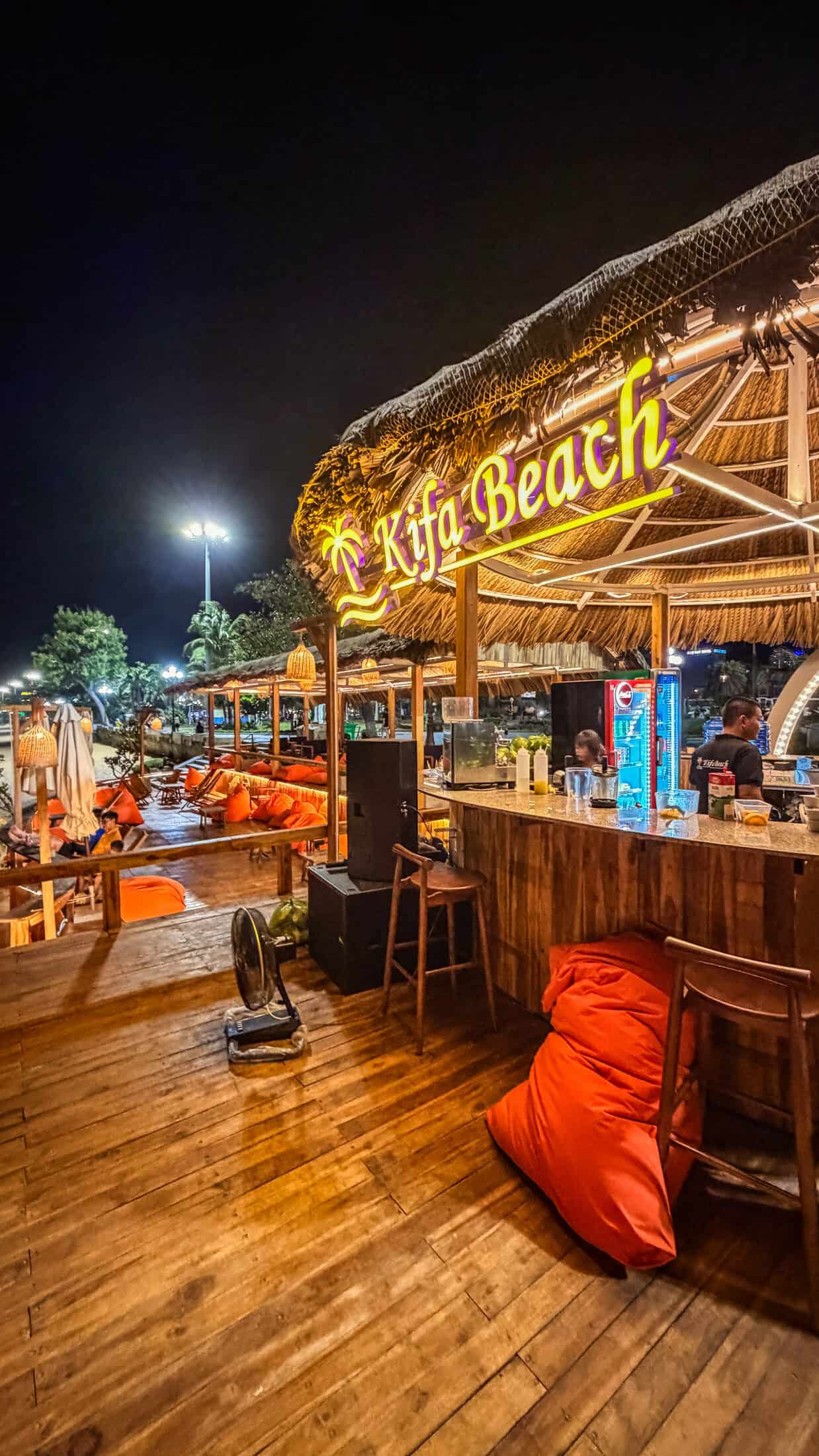Bar staff serving drinks at Kifa Beach, Quy Nhon