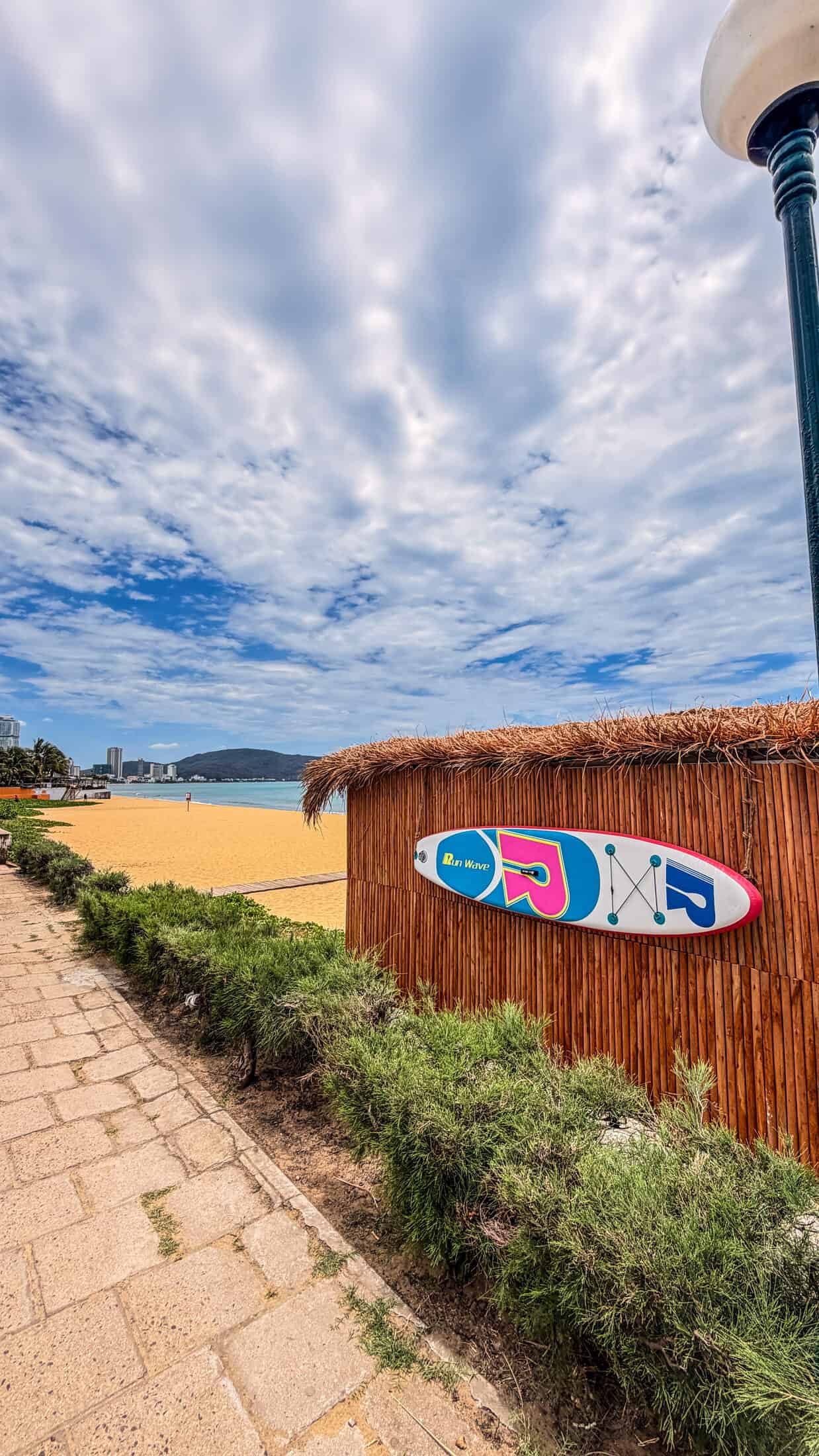 Exterior and thatched bamboo walls at Marina Beach Club, Quy Nhon