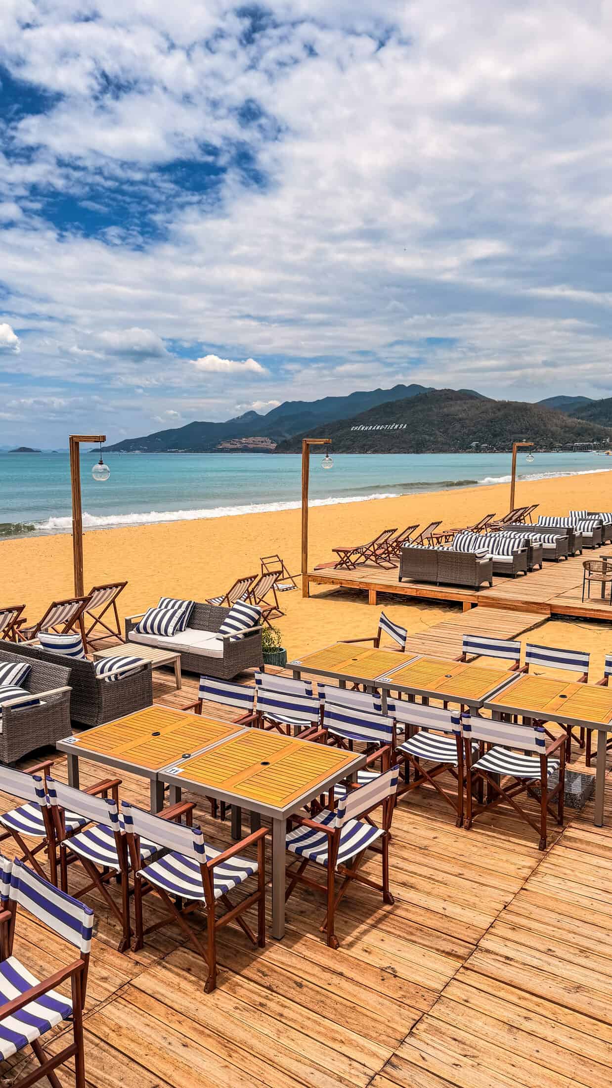 Loungers near the sand at Marina Beach Club, Quy Nhon