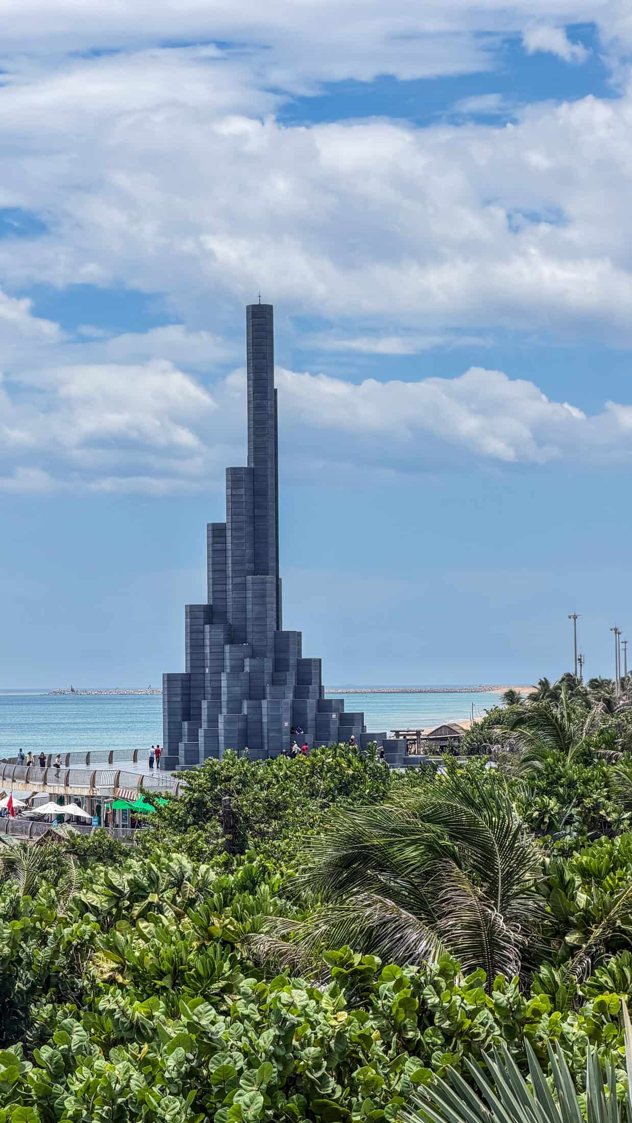 Nghinh Phong Tower's stacked granite spires seen from Tuy Hoa beach