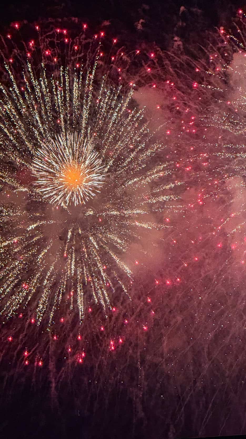 Red fireworks bursting over Nha Trang during New Year\u2019s Eve