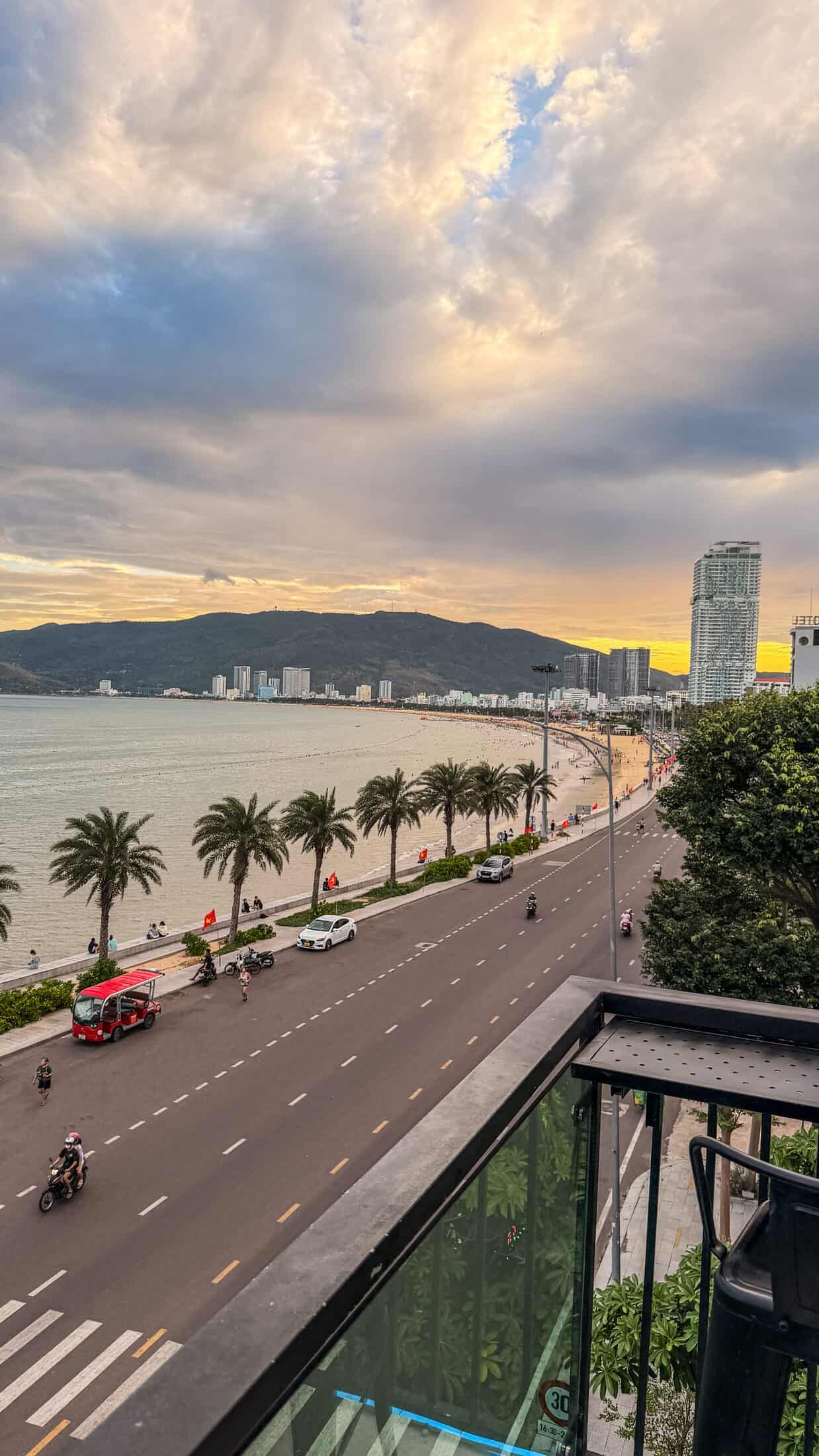 Street-level view of Quy Nhon's promenade high-rises