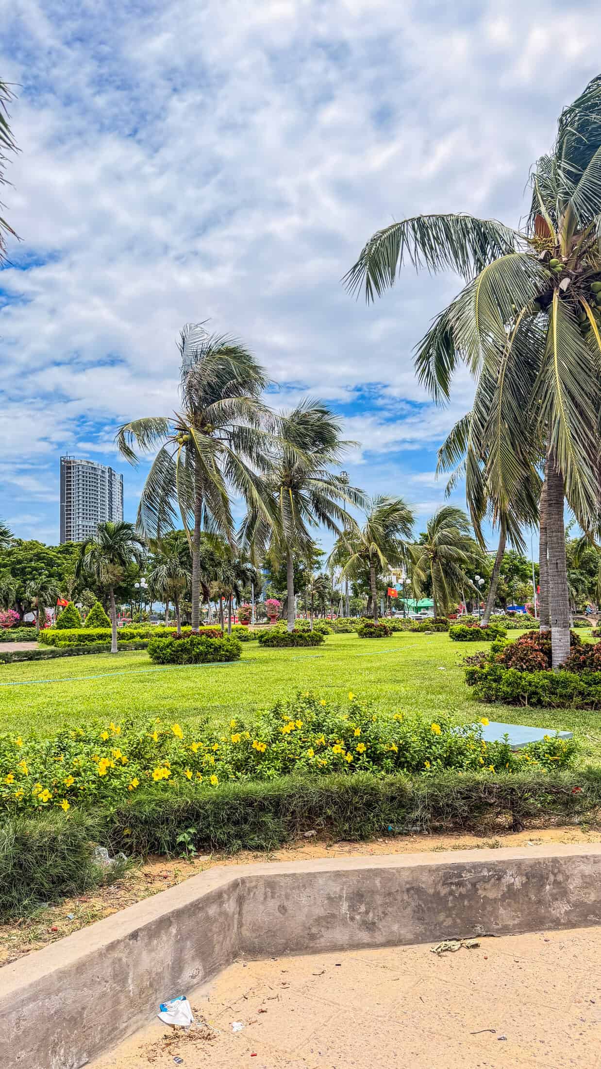 Quy Nhon's skyline rising beyond the curve of the beach
