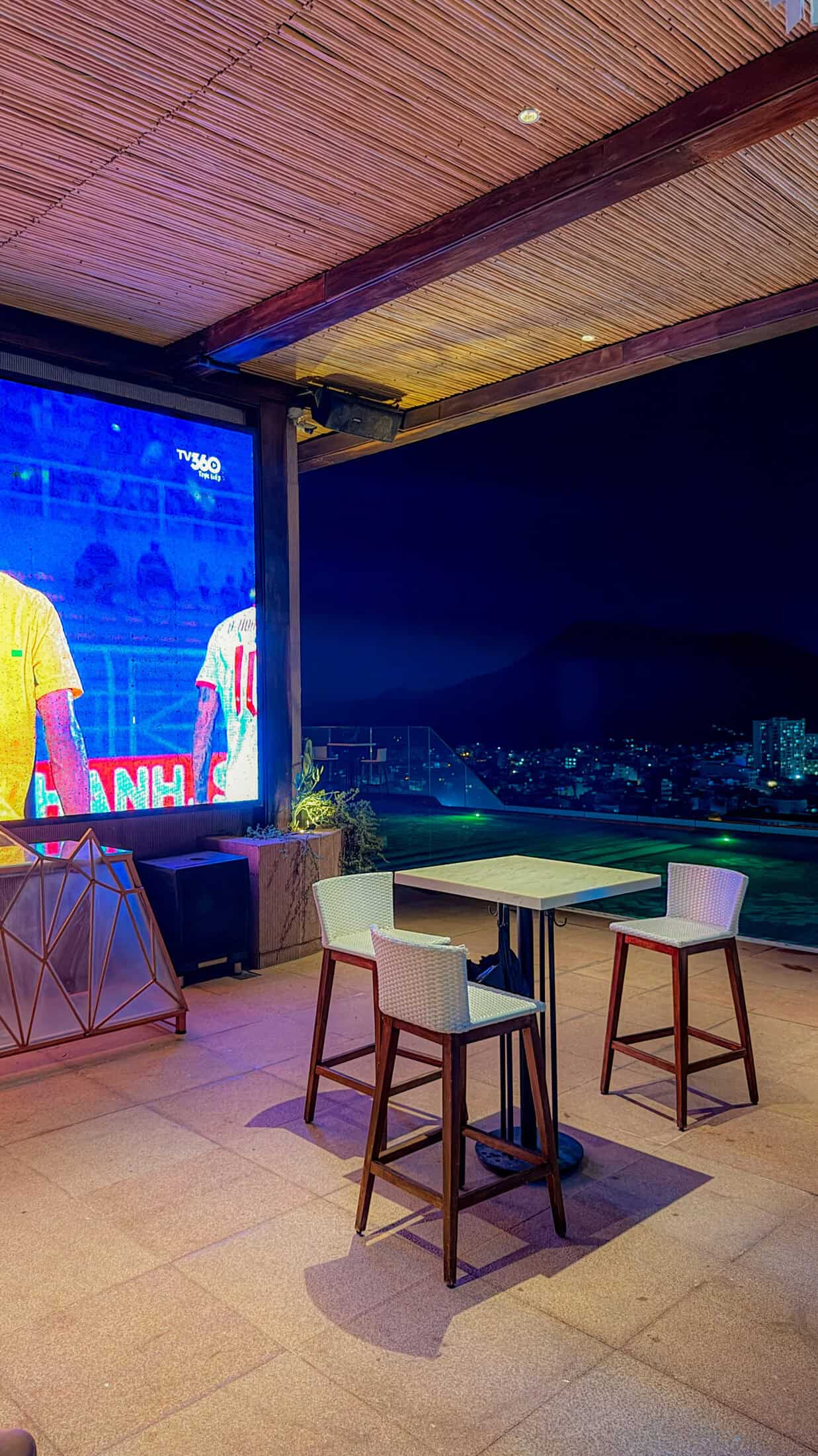 Rooftop dining area at Ruby Sky Bar & Restaurant, Quy Nhon