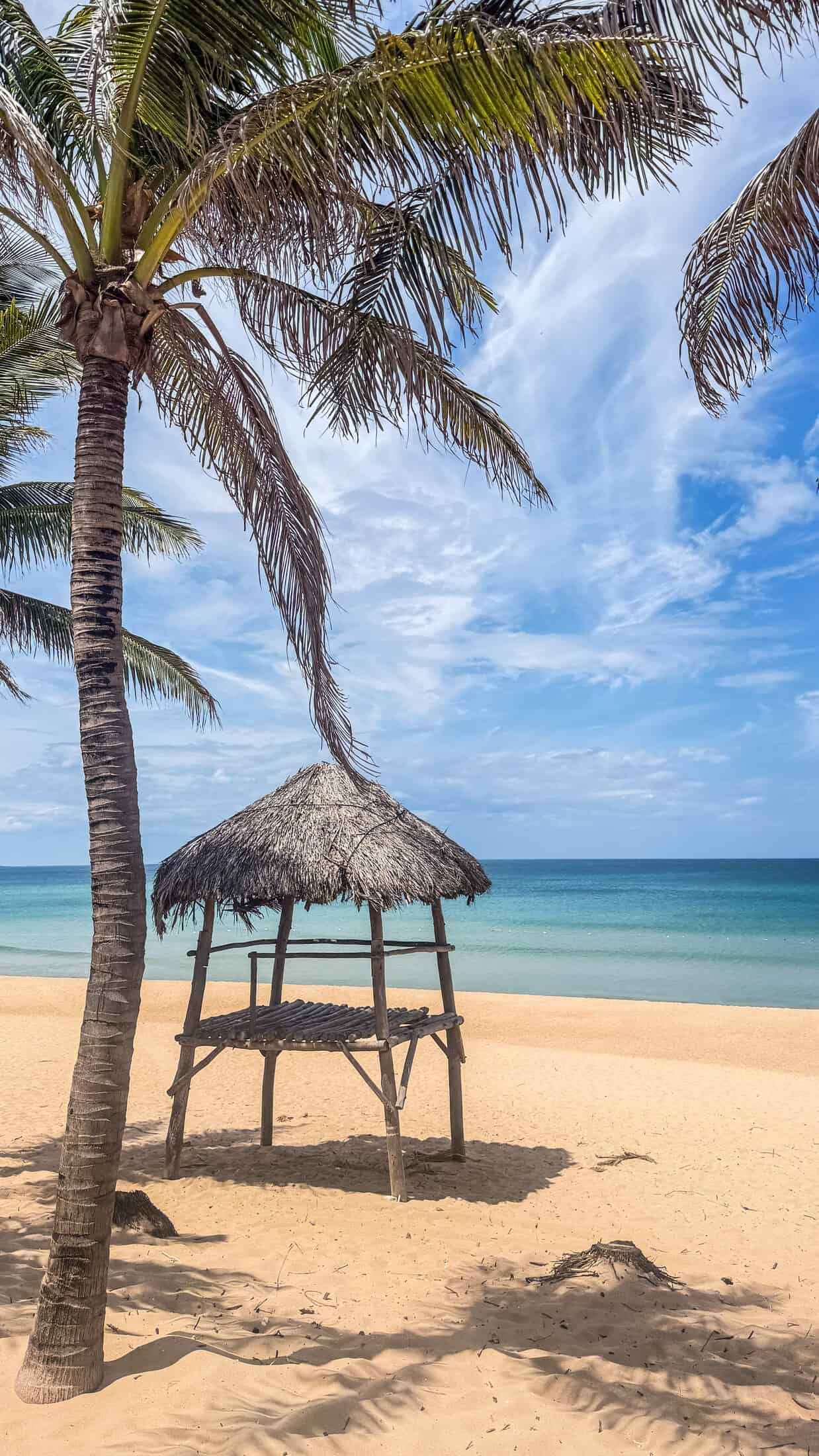 Thatched lifeguard-style platform on the sand at Sands Bay, Tuy Hoa