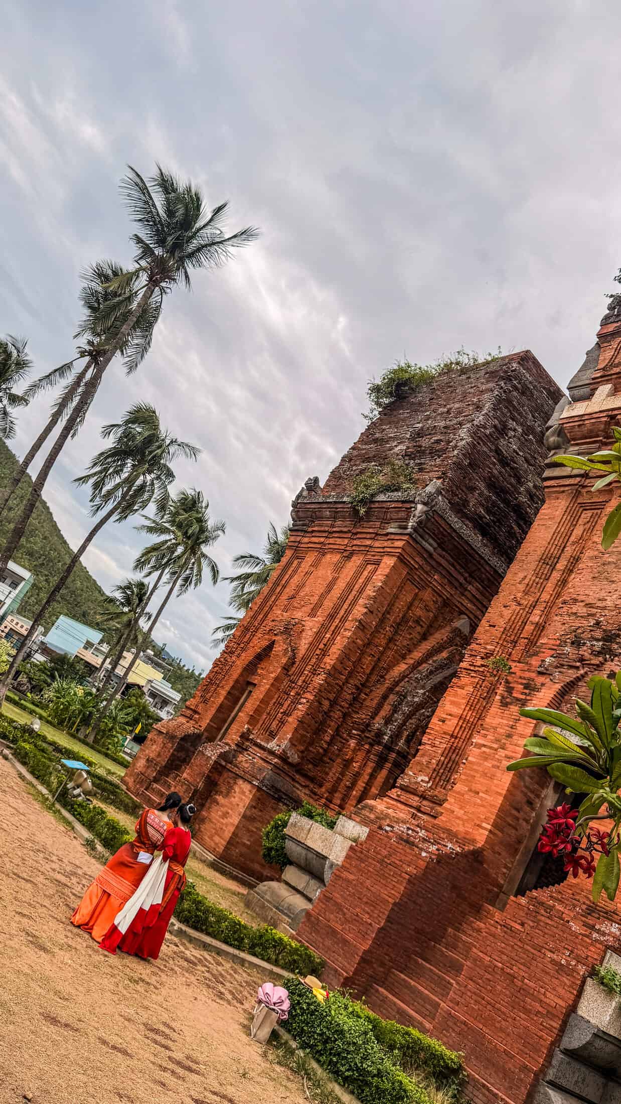 Tháp Đôi Cham twin towers with surrounding greenery, Quy Nhon